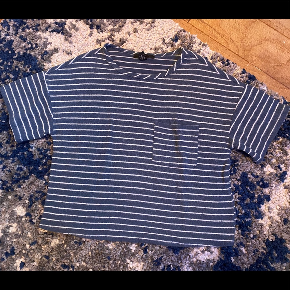 Blue and white striped (kind of) cropped tshirt
